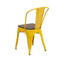 Offex Modern Rustic Metal Bistro Stackable Chair with Wood Seat - Yellow