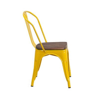 Offex Modern Rustic Metal Bistro Stackable Chair with Wood Seat - Yellow