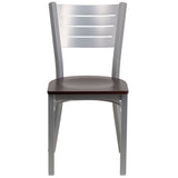 Offex Silver Slat Back Metal Restaurant Chair with Mahogany Wood Seat - N/A
