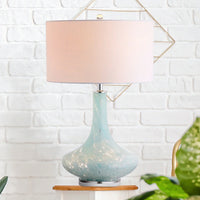 Olivia 29" Glass/Acrylic LED Table Lamp, Ice Blue