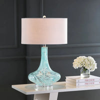 Olivia 29" Glass/Acrylic LED Table Lamp, Ice Blue