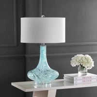Olivia 29" Glass/Acrylic LED Table Lamp, Ice Blue