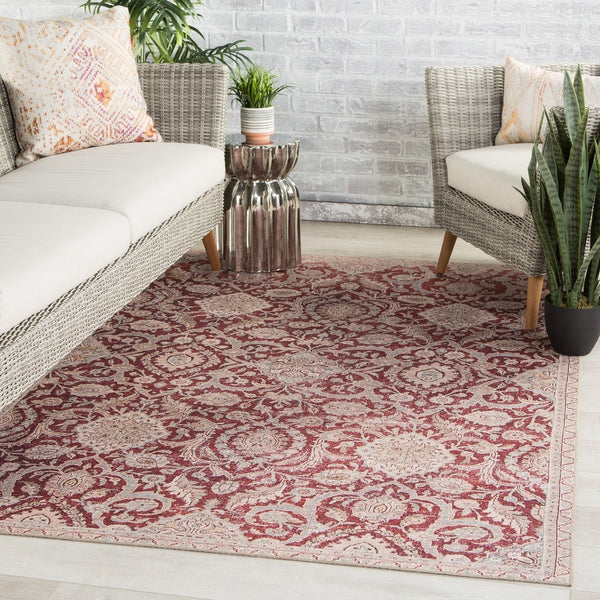 Daley Indoor/Outdoor Red and Grey Oriental Soft Area Rug