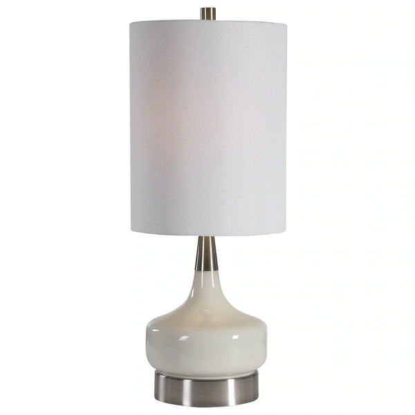 Pot Bellied Shape Glass Table Lamp with 3 Way Switch, White