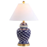 Quatrefoil of Fish 22" Ginger Jar Ceramic/Metal LED Table Lamp, Navy