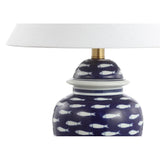 Quatrefoil of Fish 22" Ginger Jar Ceramic/Metal LED Table Lamp, Navy