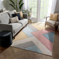 Modern Geometric Triangle Pattern Multi Distressed High-Low Area Rug