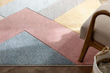 Modern Geometric Triangle Pattern Multi Distressed High-Low Area Rug