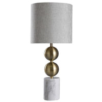 Racine Table Lamp - Brass Finish on Metal Body with Marble Base - Light Gray/Silver Fabric Shade