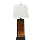 31 Inch Metal Frame Table Lamp, Drum Shade, Brick Pattern, White, Black