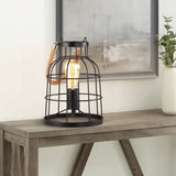 Rustic Black Small Accent Uplight Table Lamp with Jute Rope Handle - 10.6"H