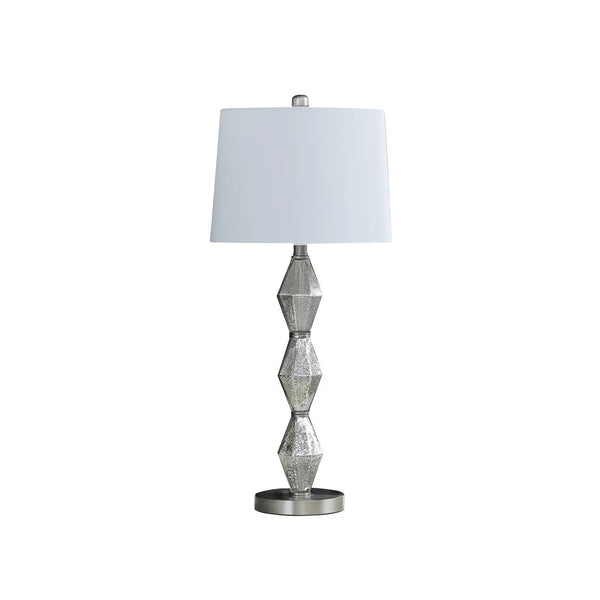 Ruth 30 Inch Accent Table Lamp, Glass Diamond Pedestal Base, White, Gold