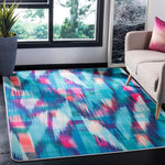 Daytona Phyliss Graphic Abstract Machine Washable Turquoise/Fuchsia Blue Soft Rug