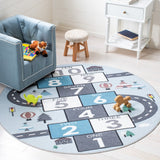 Kids Playhouse Arendine Hopscotch Machine Washable Area Rug Grey/Blue