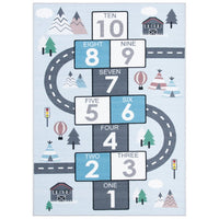 Kids Playhouse Arendine Hopscotch Machine Washable Area Rug Grey/Blue