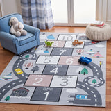 Kids Playhouse Arendine Hopscotch Machine Washable Area Rug Grey/Blue