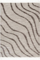 Contemporary Coastal Geometric Ivory High-Low Textured Soft Area Rug
