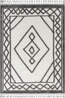 Tribal Trellis Diamond Pattern Ivory Grey High-Low Textured Soft Area Rug