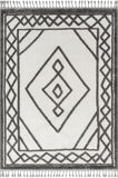 Tribal Trellis Diamond Pattern Ivory Grey High-Low Textured Soft Area Rug
