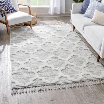 Avery Moroccan Lattice Trellis Cream High-Low Textured Rug