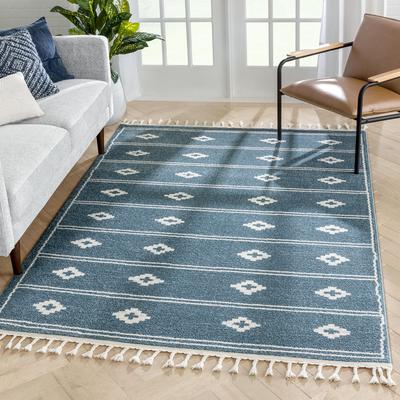 Moroccan Tribal Diamond Pattern Blue Soft Area Rug
