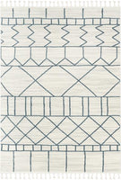 Nordic Tribal Geometric Pattern Ivory Blue Soft AreaRug