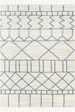 Nordic Tribal Geometric Pattern Ivory Blue Soft AreaRug