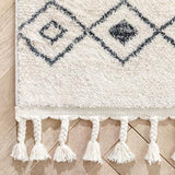Nordic Tribal Trellis Pattern Charcoal Ivory Soft Area Rug