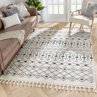 Nordic Tribal Trellis Pattern Charcoal Ivory Soft Area Rug