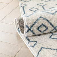 Nordic Tribal Trellis Pattern Light Blue Ivory Soft Area Rug