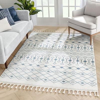 Nordic Tribal Trellis Pattern Light Blue Ivory Soft Area Rug