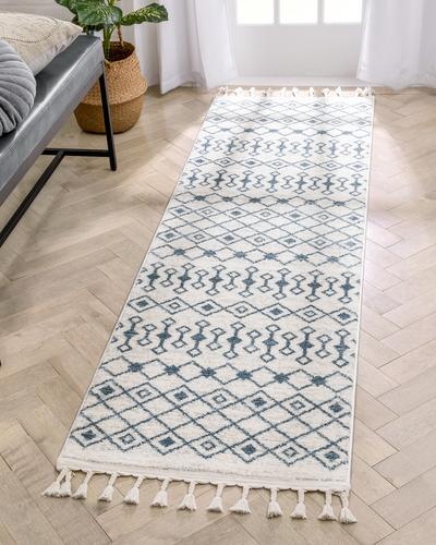 Nordic Tribal Trellis Pattern Light Blue Ivory Soft Area Rug