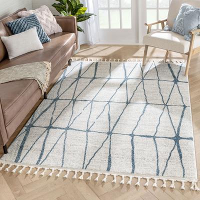 Nordic Geometric Pattern Blue Ivory Area Rug