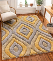 Malibu Yellow Modern 3D Textured Shag Rug By Chill Soft Area Rugs