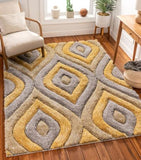 Malibu Yellow Modern 3D Textured Shag Rug By Chill Soft Area Rugs