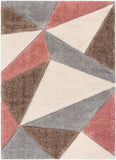 Geometric Triangle Pattern Shag Grey Blush 3D Textured Thick & Soft Shag Area Rug