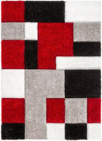 Red Modern Geometric 3D Textured Shag Rug