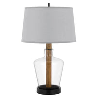 Salford Glass/Wood table lamp with taper drum hardback shade - One Size