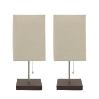 Set of 2 14" Wood Table Lamps, Brown 14"H - 6.0" x 6.0" x 14.0"