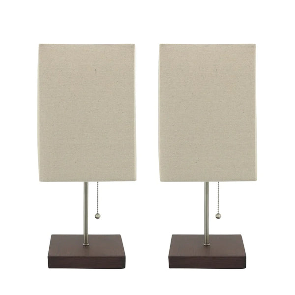 Set of 2 14" Wood Table Lamps, Brown 14"H - 6.0" x 6.0" x 14.0"