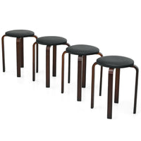 Set of 4 Bentwood Round Stool Stackable Dining Chair with Padded Seat - 15" x 15" x 18.5" (L x W x H)