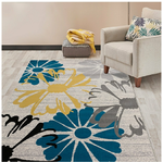 Cream Navy Blue Yellow Area Rugs