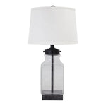 Smoky Glass Frame Table Lamp with Fabric Shade, Light Gray and Clear