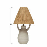 Stoneware Table Lamp with Raffia Shade, Volcano Finish