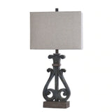 StyleCraft Brampton Distressed Blue Open Scroll Design Table Lamp with Oatmeal Rectangle Shade