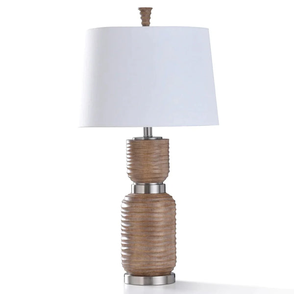 StyleCraft Darley Brushed Steel Metal with Dark Sand Ribbed Resin Table Lamp