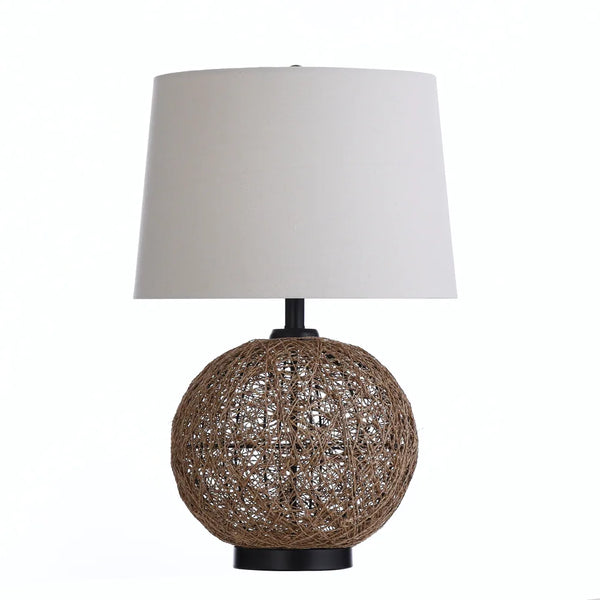 StyleCraft Natural Rope Table Lamp - Beige Hardback Fabric Shade