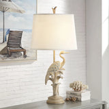 StyleCraft Porto Natural Wood Table Lamp - White Hardback Fabric Shade