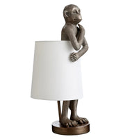 StyleCraft Ravena Standing Antique Brass Monkey Table Lamp with Shade Around Body