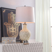 StyleCraft Tabitha Distressed Off White Cream and Chrome Table Lamp - White with Glitter Shine Shade